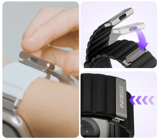 端部のマグネットにバックルをくっつけて装着