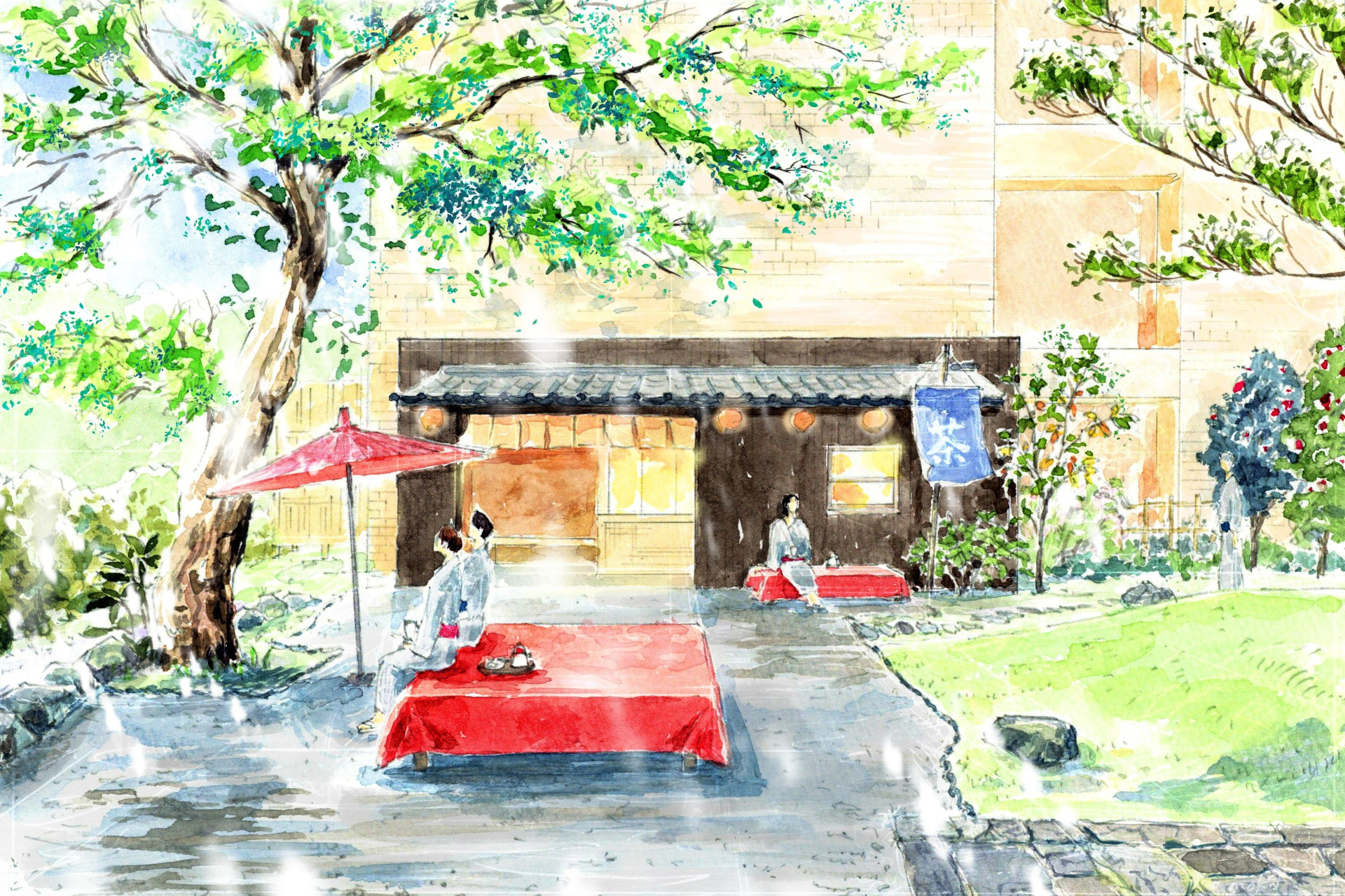 中庭には「さわ茶屋」をオープンする