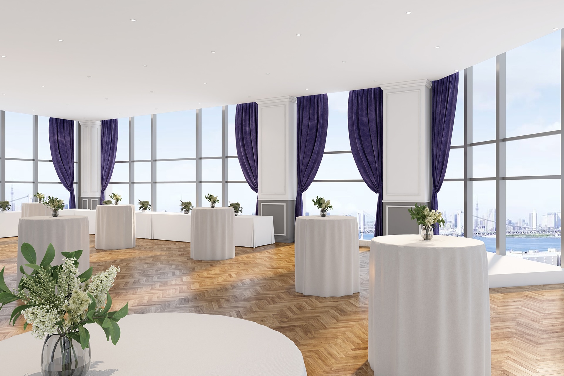東京湾岸の眺望を楽しめる高層階の宴会場