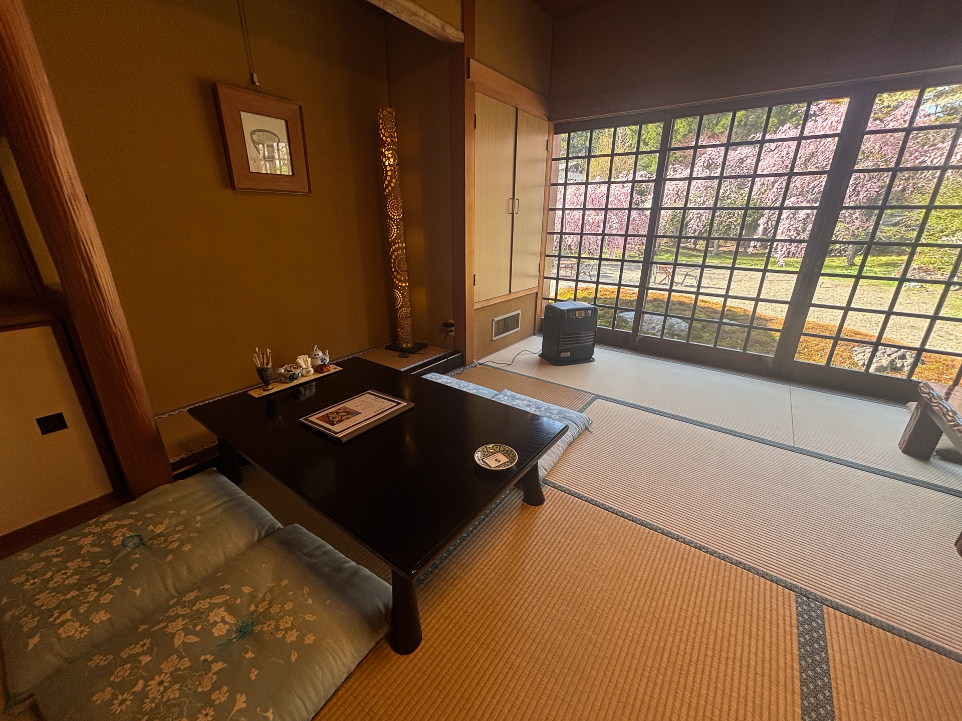 枝垂れ桜を愛でながらのティータイム