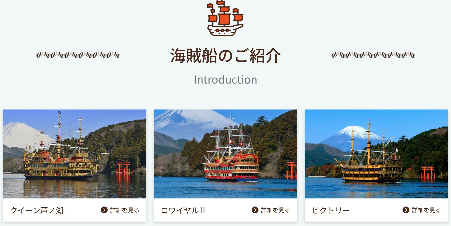 箱根海賊船はビクトリー・クイーン芦ノ湖・ロワイヤルIIの3種類