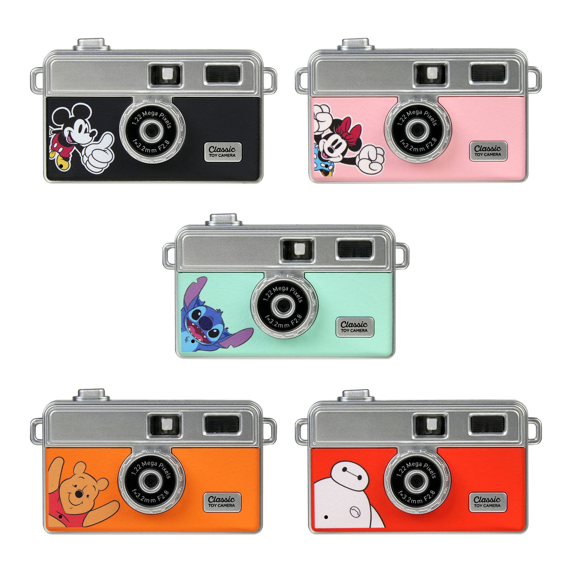 ミッキーマウス、ミニーマウス、スティッチ、くまのプーさん、ベイマックスの5種類