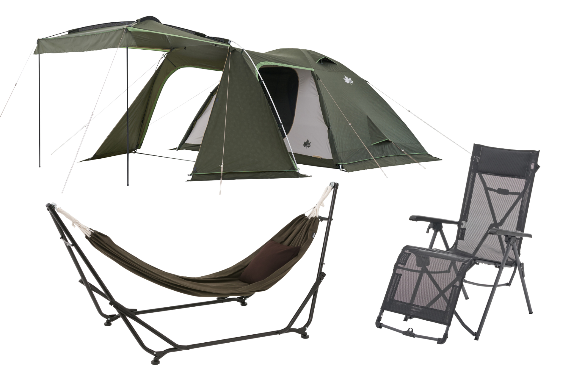 デイキャンプエリアは5月12日オープン。LOGOSのテントやチェア、ハンモックで日帰りキャンプが楽しめ、手ぶらBBQもセット