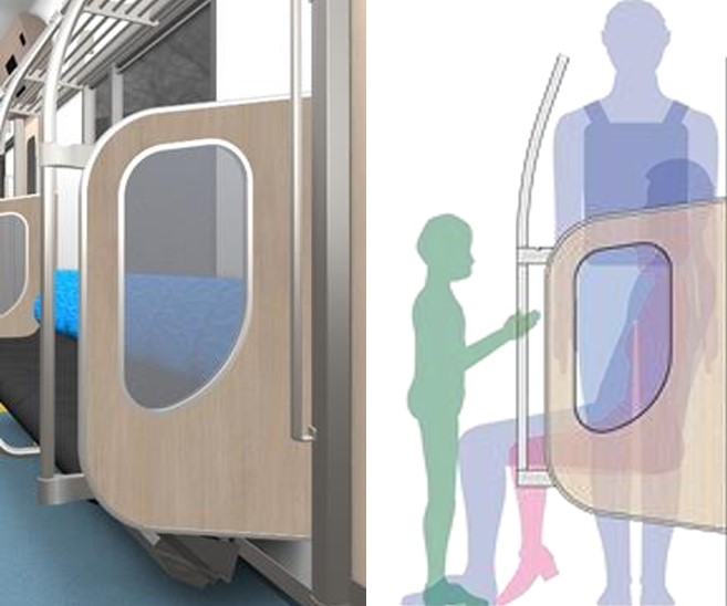 大型化した袖仕切りと子供も使いやすい握り棒