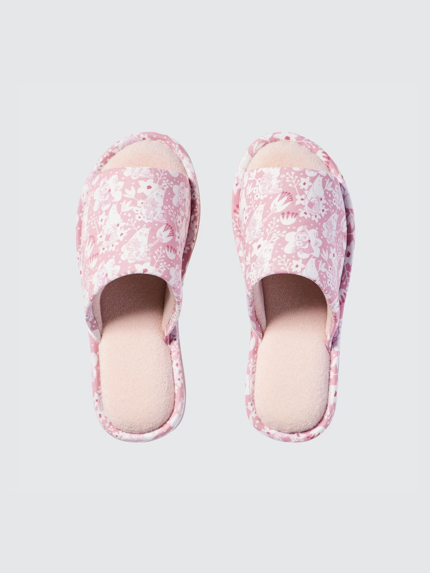 「ムーミンオープントゥルームシューズ」ピンク/ライトブルー