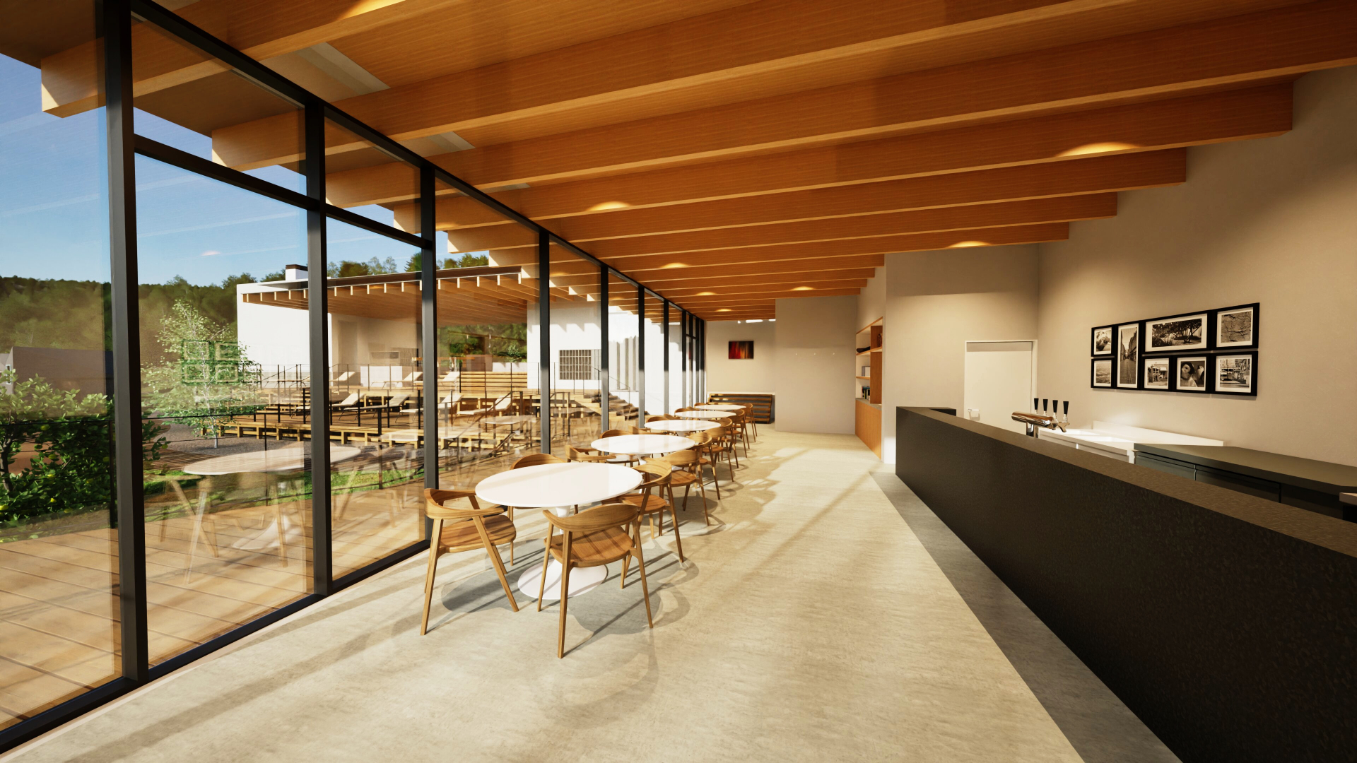 センターハウスには大自然を望むカフェスペースを併設