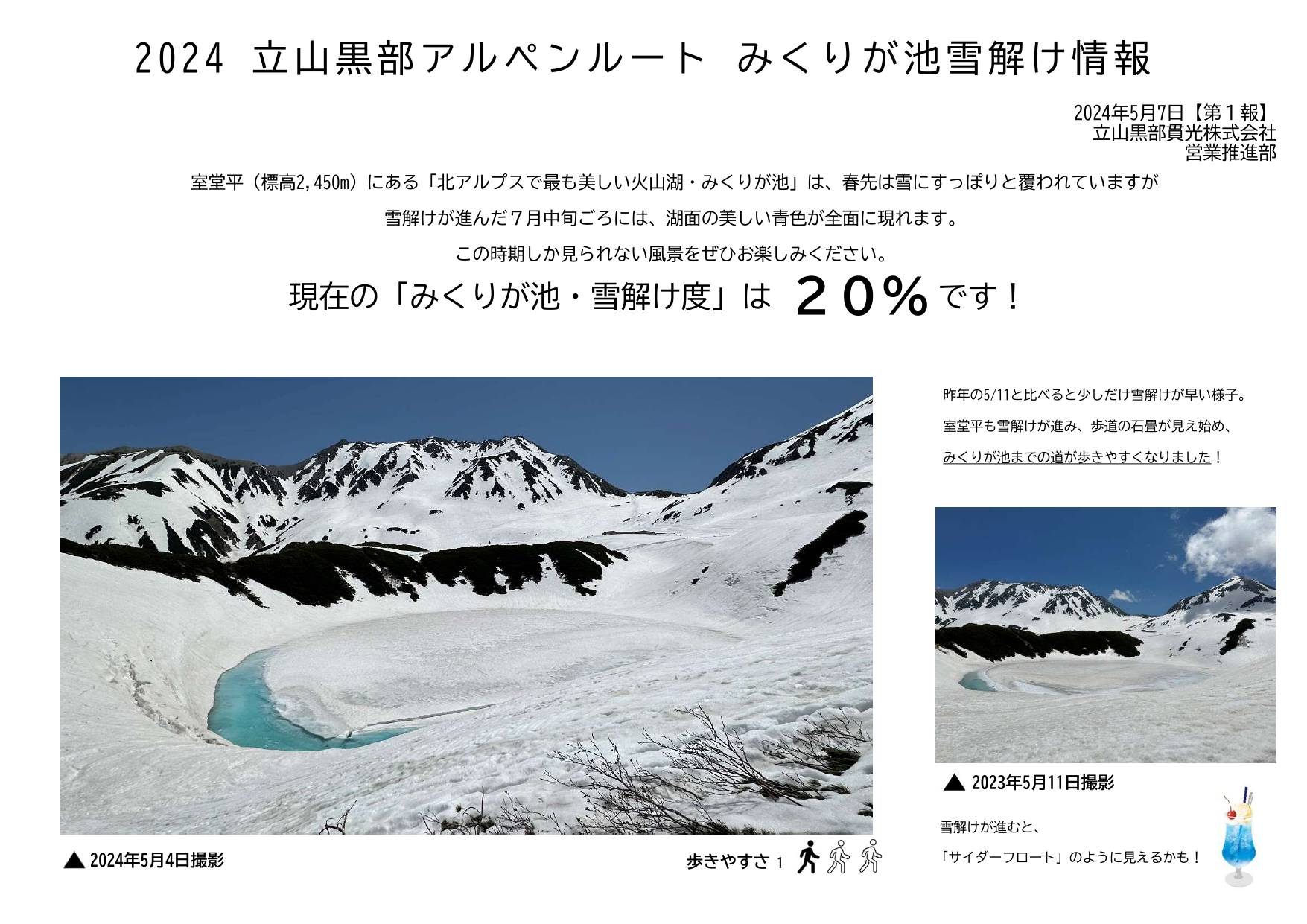 みくりが池雪解け情報（画像は2024年シーズンの第1報）