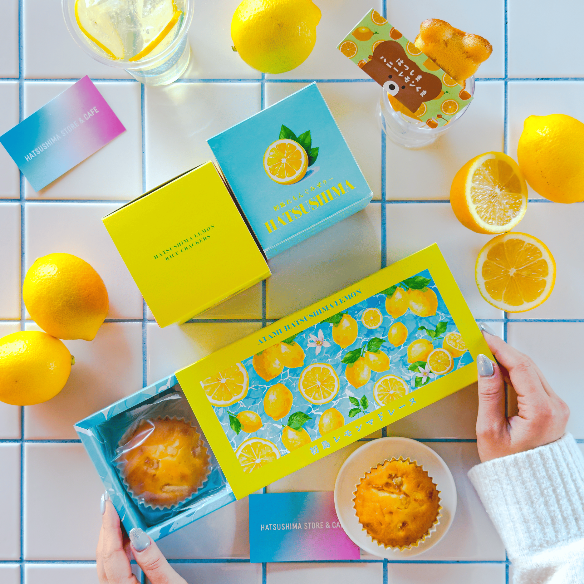近年は「初島レモン祭り」が開催されるなど、島内でも盛り上がりを見せるレモンの魅力をお菓子で発信。写真は「初島レモンマドレーヌ」と「はつしまハニーレモンくま」