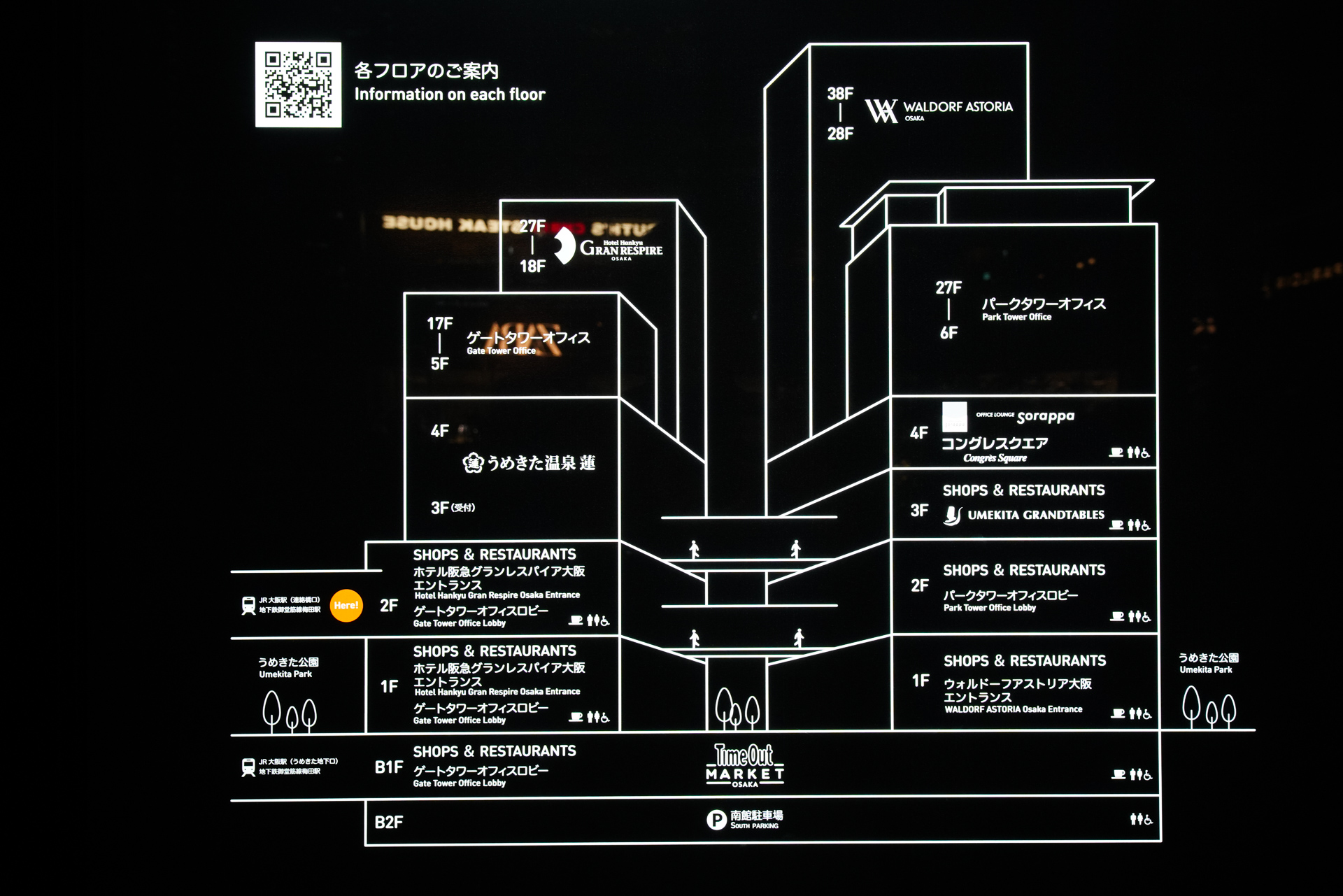 グラングリーン大阪南館のビル案内板