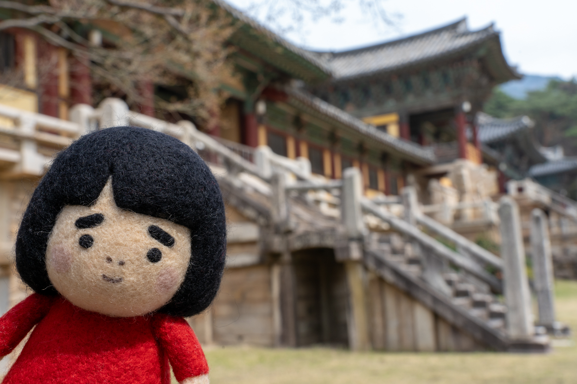 こちらは仏国寺。後ろは浮世と仏国土をつなぐ象徴的な意味を持つ石階段（※現在は文化財保護のため渡れません）