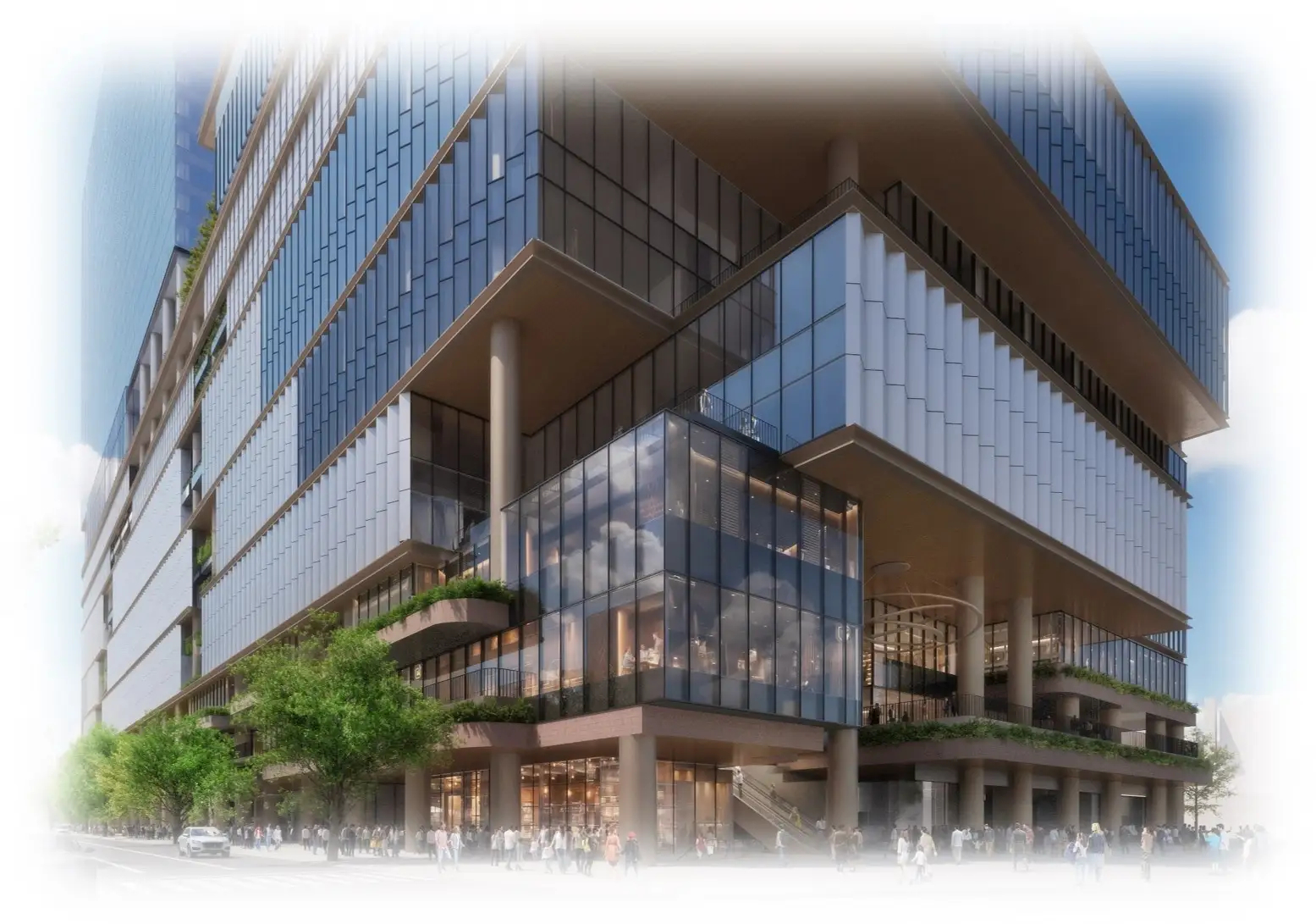 名駅通沿いのテラス空間とファサード