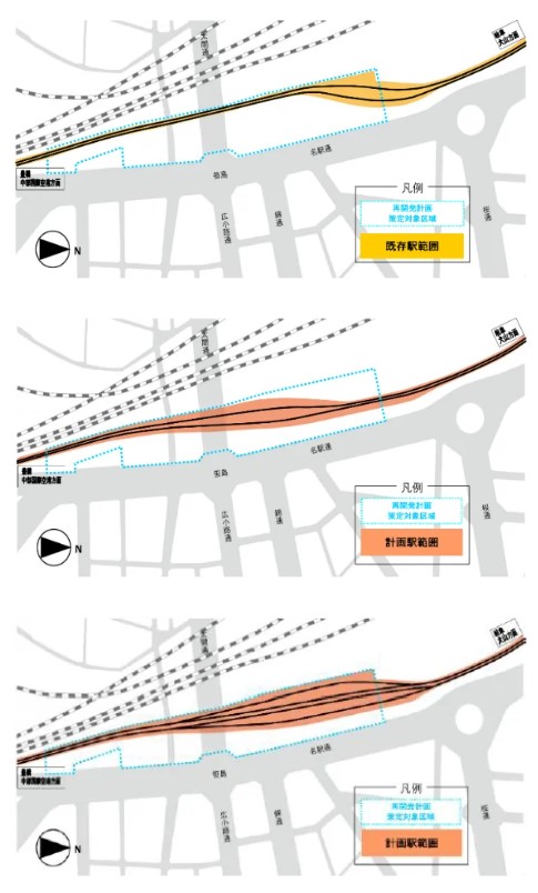 上から現況、1期リニューアル後、2期リニューアル後