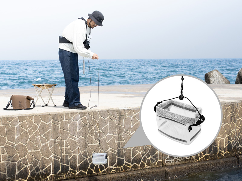 ロープ付きで釣り場での水汲みも簡単