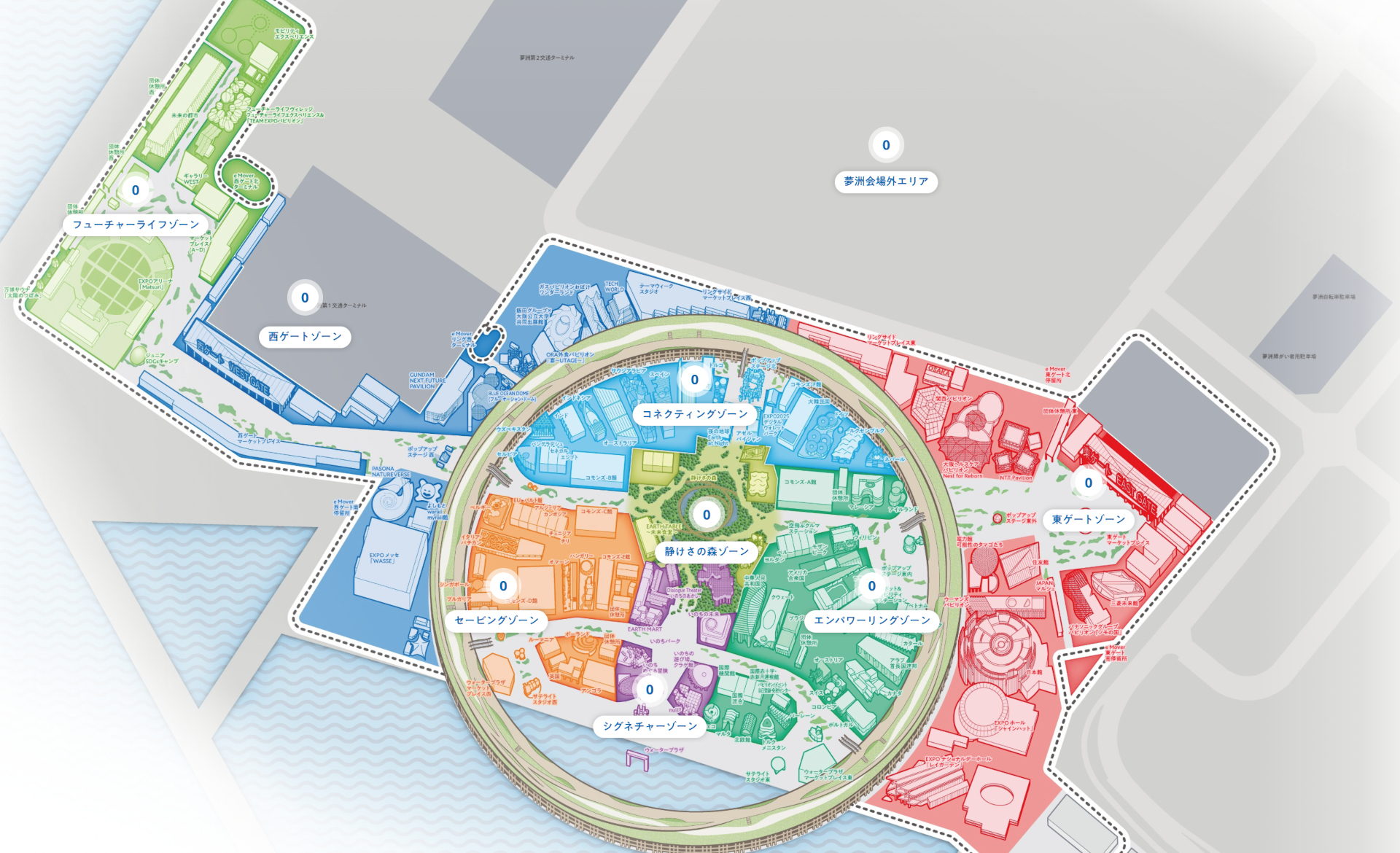「EXPO 2025 Visitors」デジタル会場マップ ※画像を開いてからクリックで拡大 &copy;2025 ZENRIN DataCom