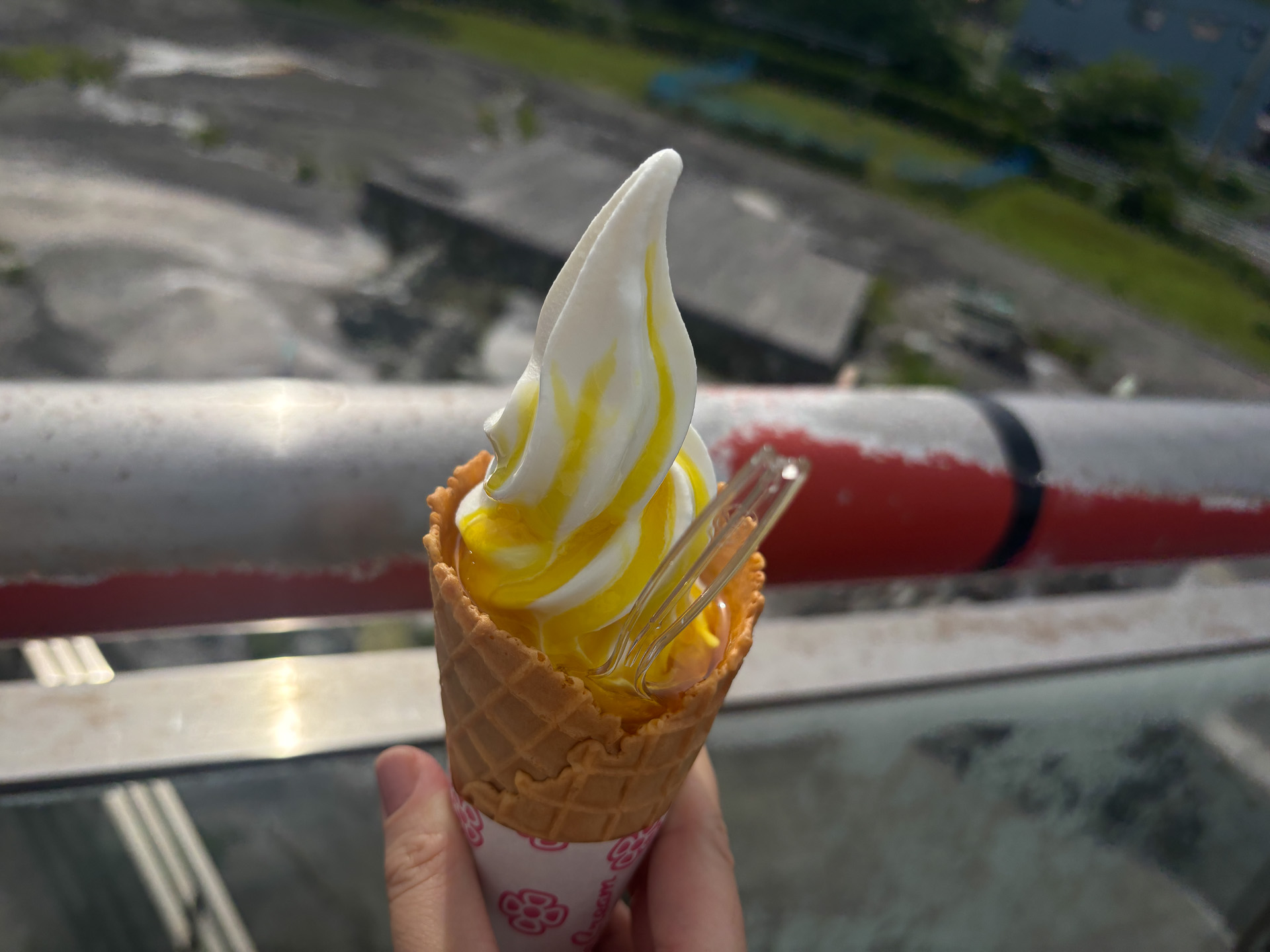 海を見ながら夏みかんソフトクリーム
