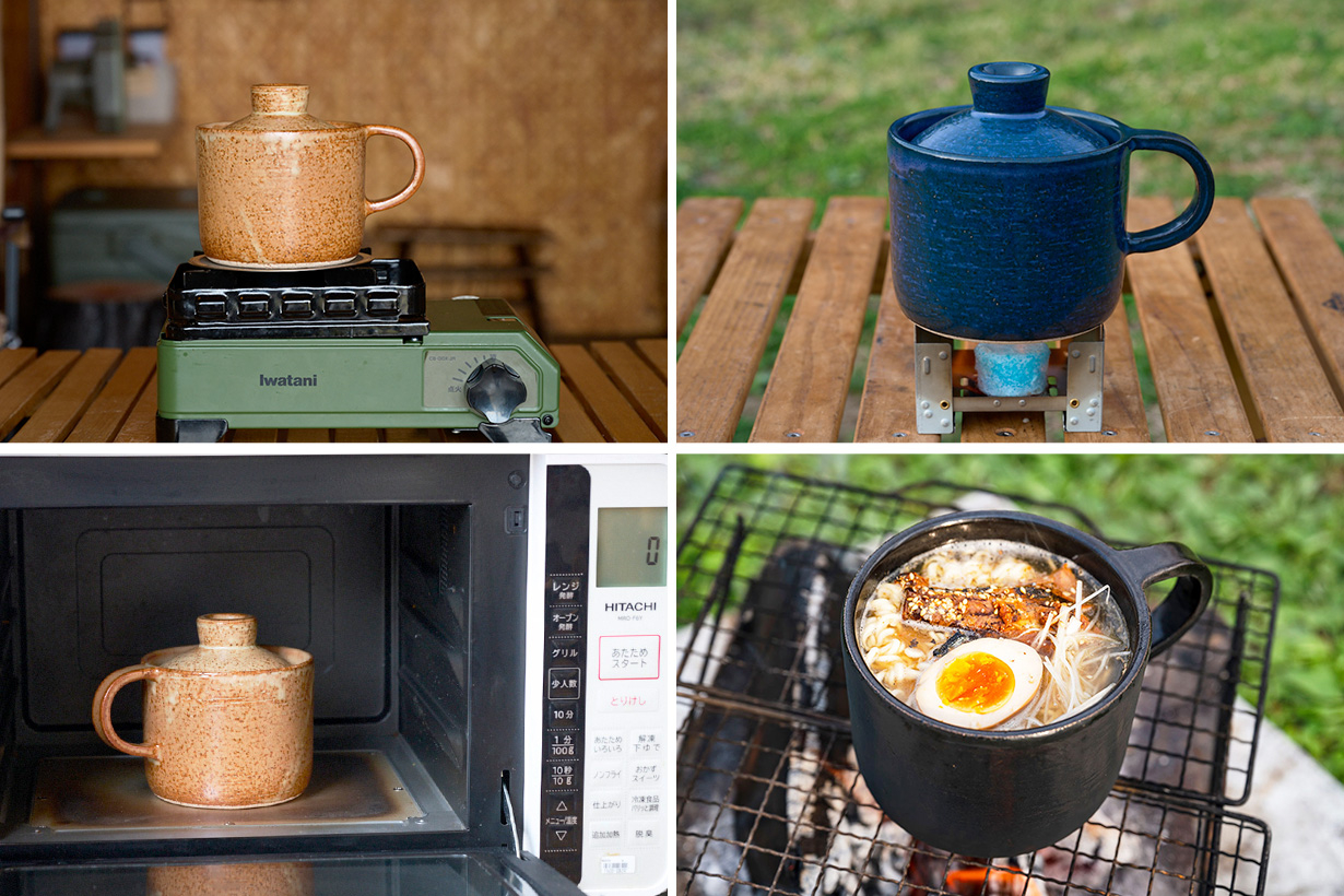 焚き火・ガスコンロ・固形燃料・電子レンジに対応。専用デジタルレシピブックでは和洋中15品目を紹介