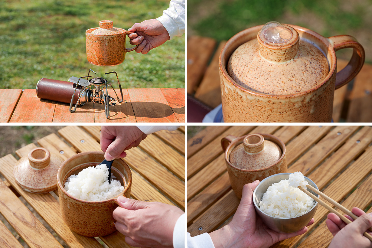 焚き火・ガスコンロ・固形燃料・電子レンジに対応。専用デジタルレシピブックでは和洋中15品目を紹介