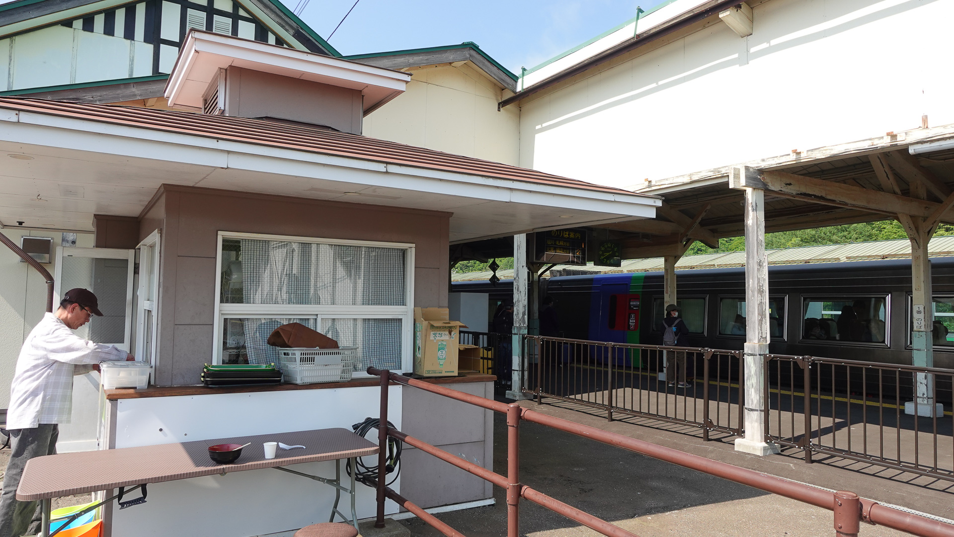 店を横側から眺める。柵ができて、ホームから直接立ち入れなくなっている