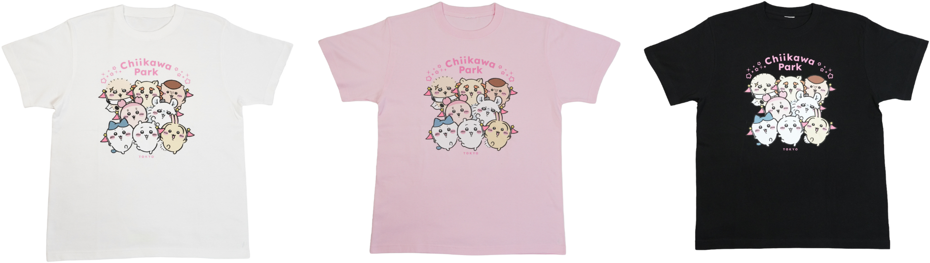 ちいかわパーク Tシャツ メインビジュアル（全3色、各3190円）
