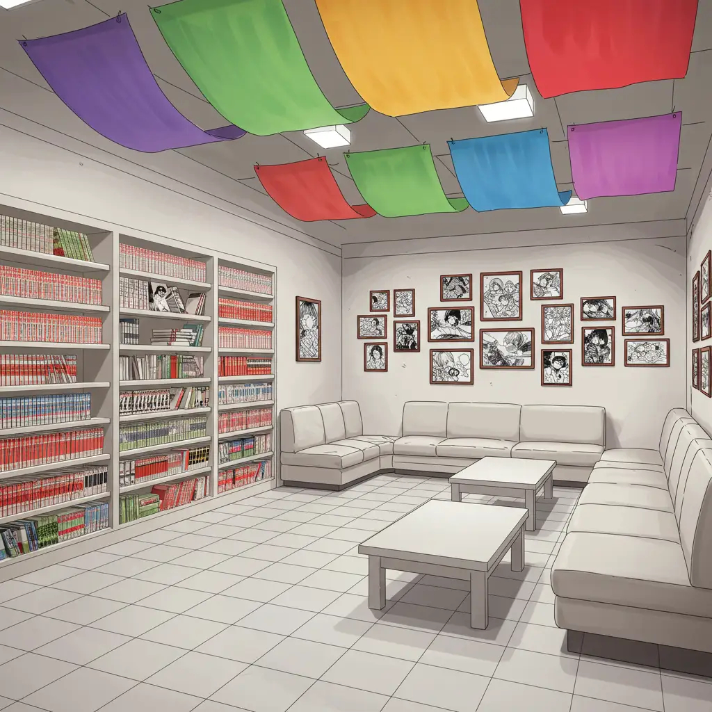 漫画キャラクターのイラストも展示する