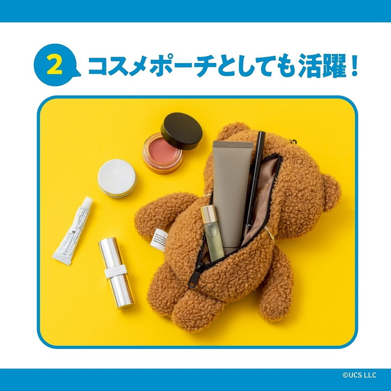 ティムのぬいぐるみポーチが黄色のバンダナを巻いて再登場。バッグチャームとしても使える