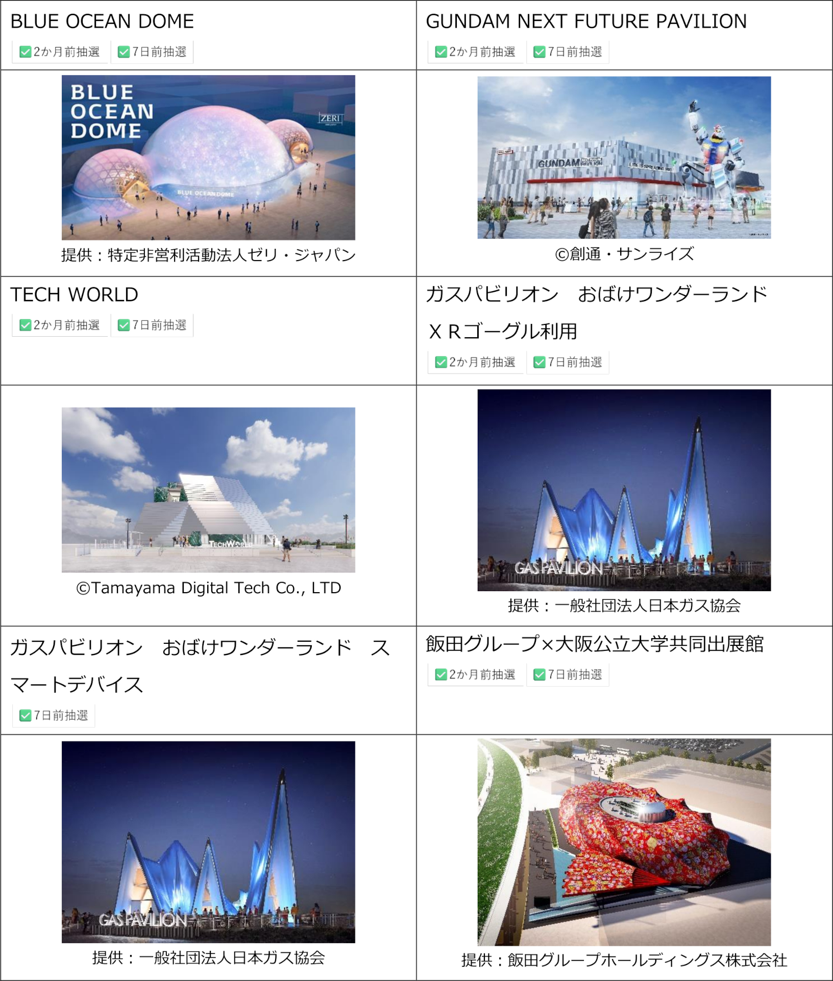 民間パビリオン 対象リスト