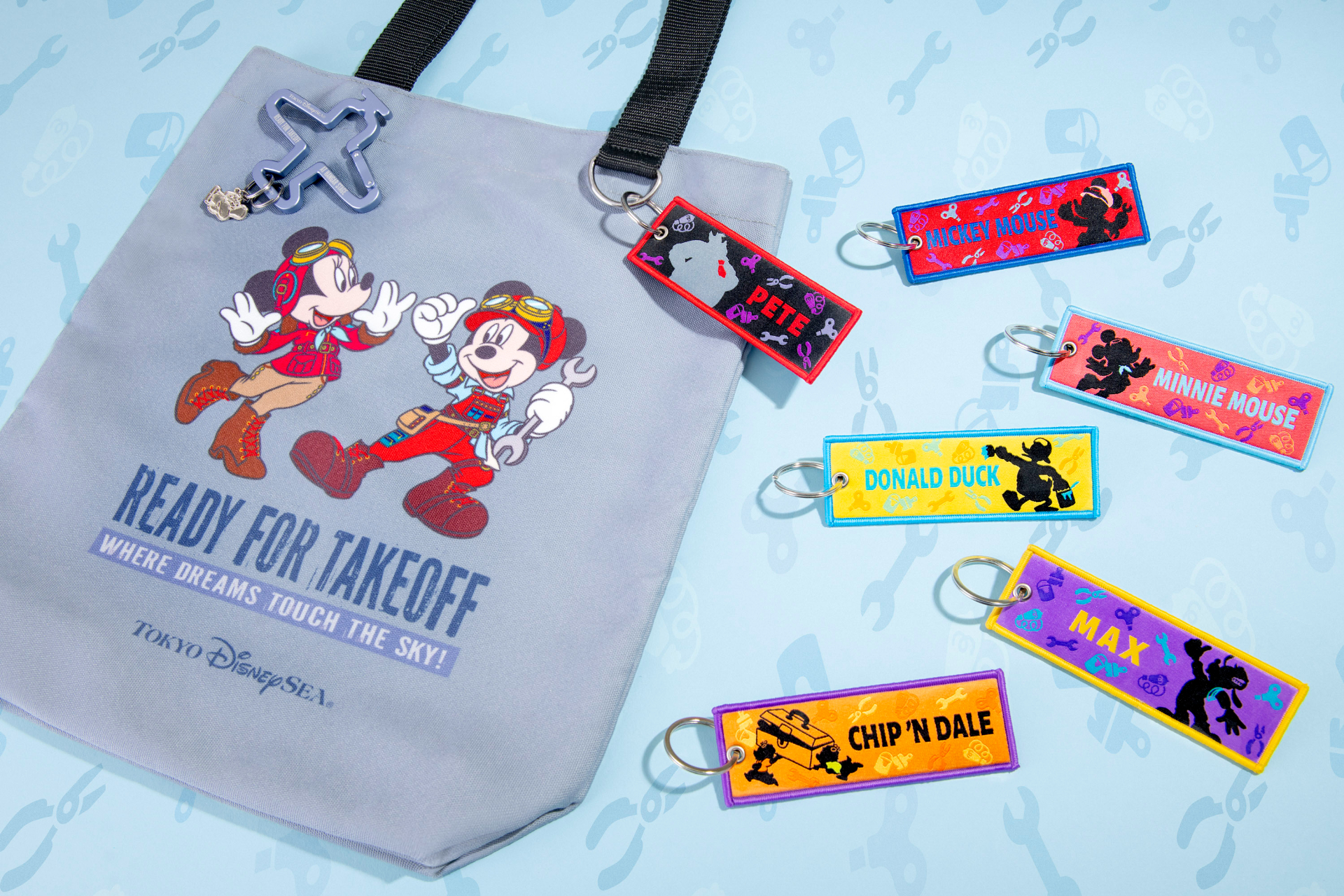 トートバッグ（フロントデザイン）、フライトタグ、カラビナ