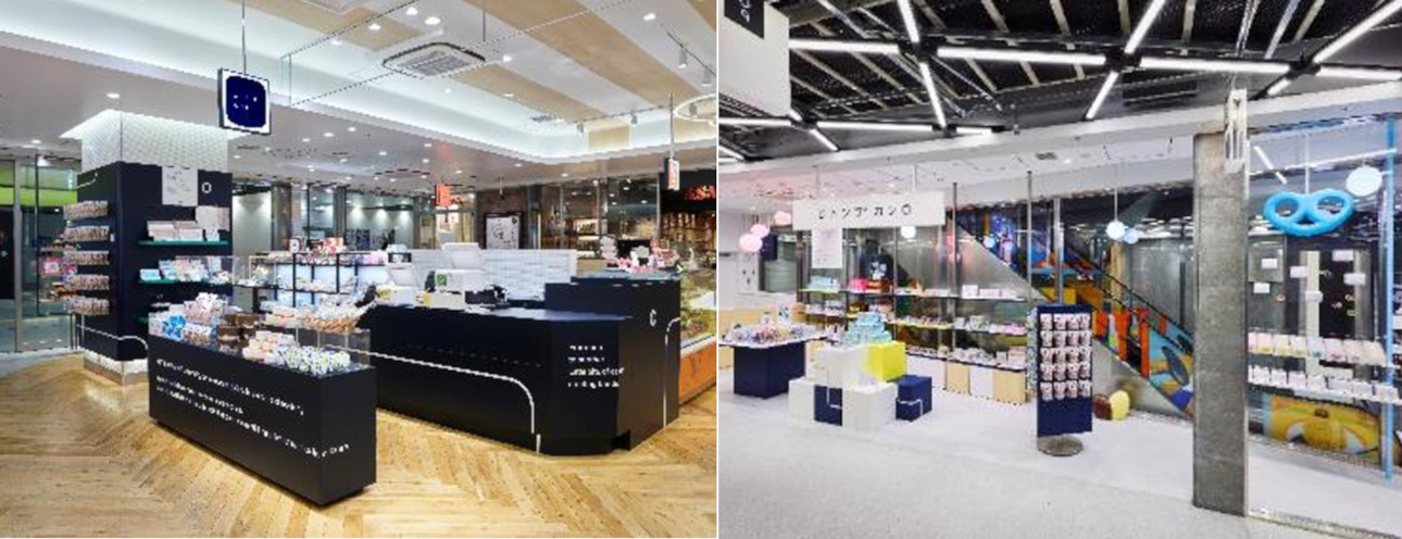 東京駅構内にある「ヒトツブカンロ グランスタ東京店」（左）、東急プラザ原宿ハラカド内にある「ヒトツブカンロ 原宿店」（右）