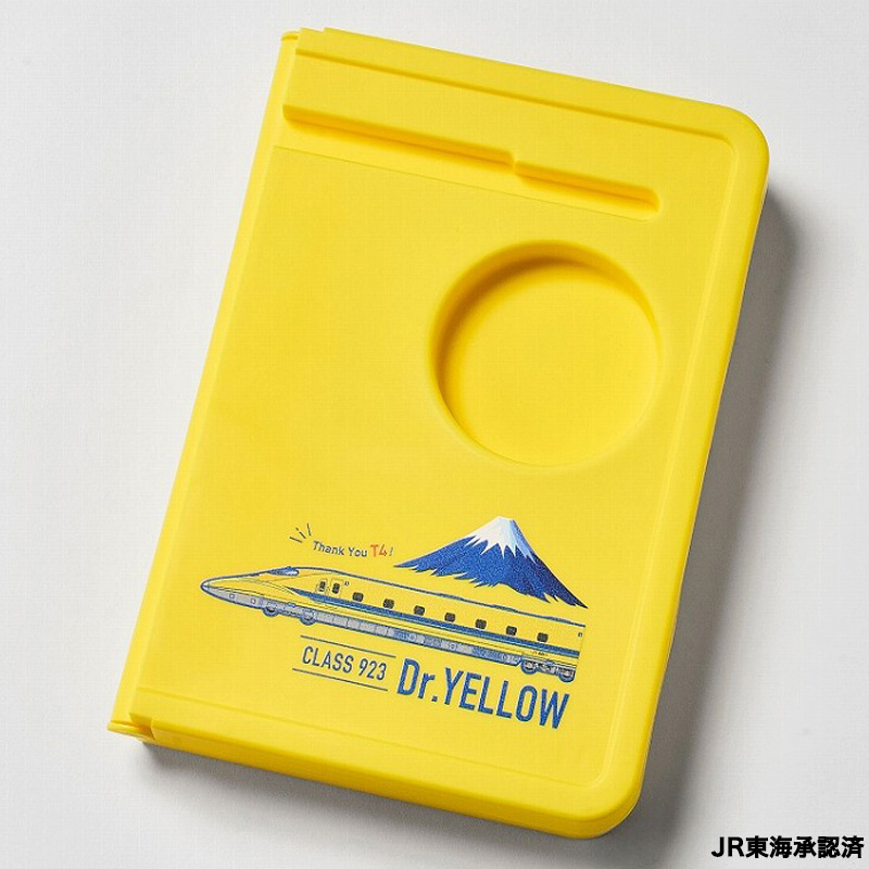 折りたためる構造。イラストは富士山とドクターイエロー