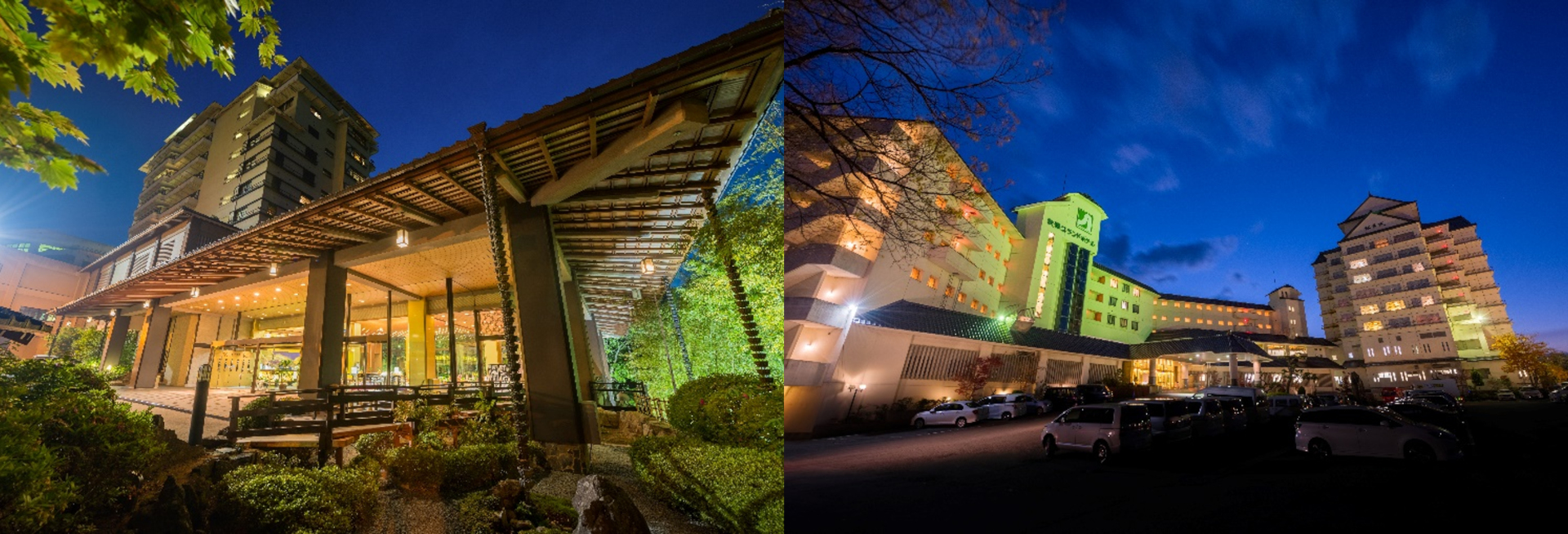 ホテル瑞鳳（左）、秋保グランドホテル（右）