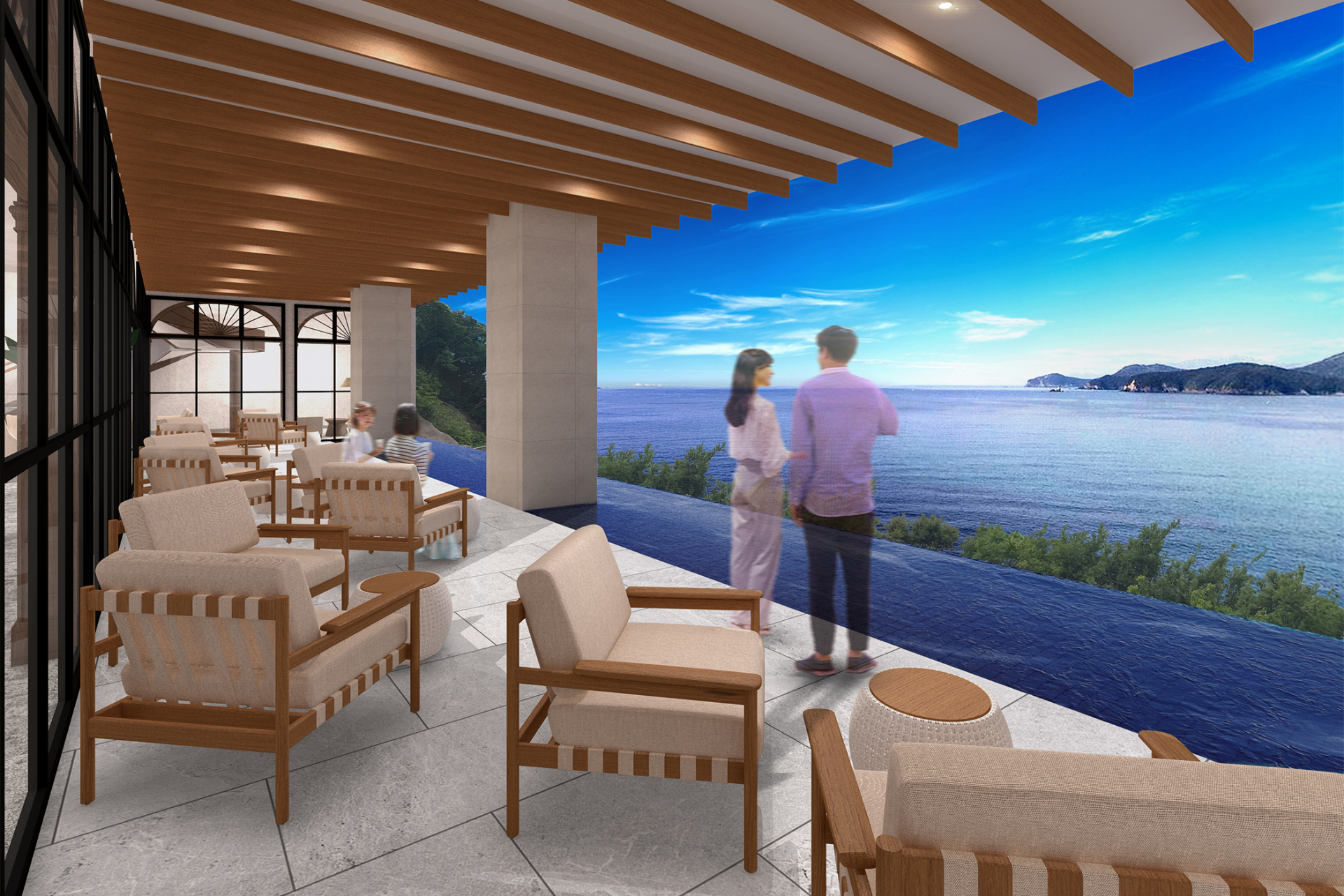 目の前に海が広がるオーシャンラウンジ