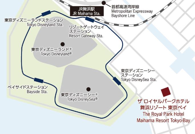 JR「舞浜」駅からクルマで約5分。舞浜駅～ホテル間、東京ディズニーリゾート～ホテル間を周回する専用シャトルバスも運行