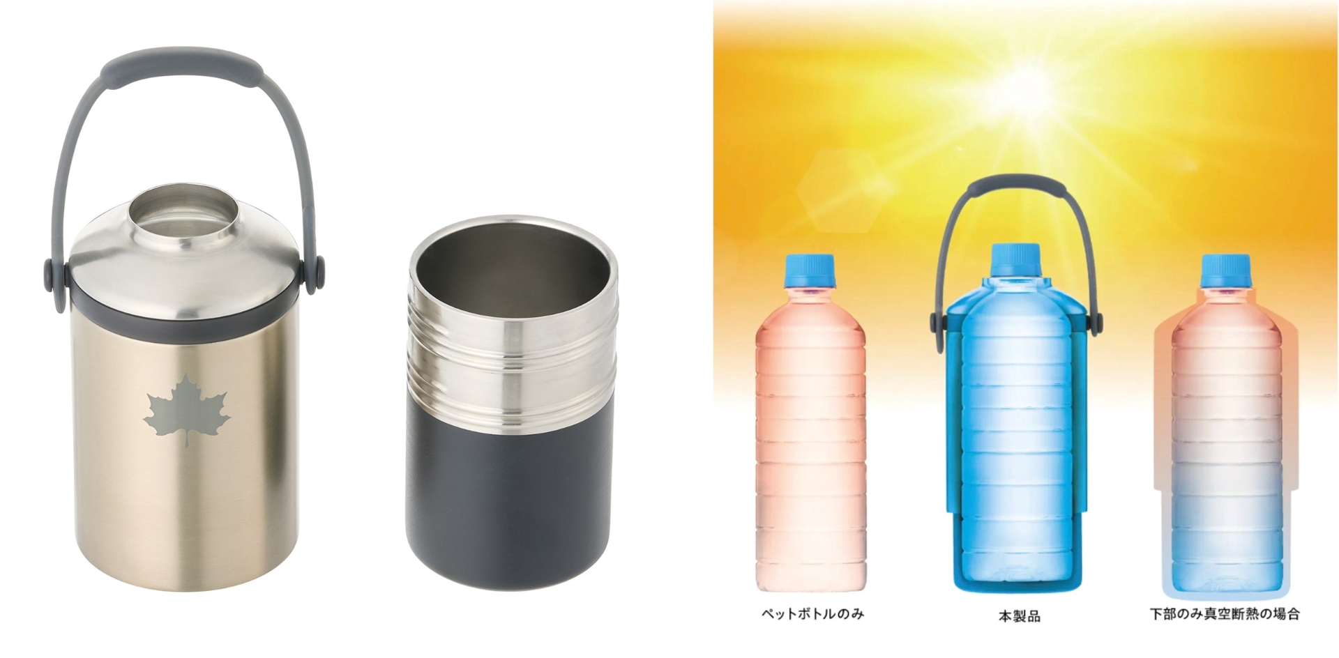 ほぼ全方位からの熱を真空遮断。上からの熱にも強く、炎天下のアウトドアシーンでも冷たさをより長く保つ