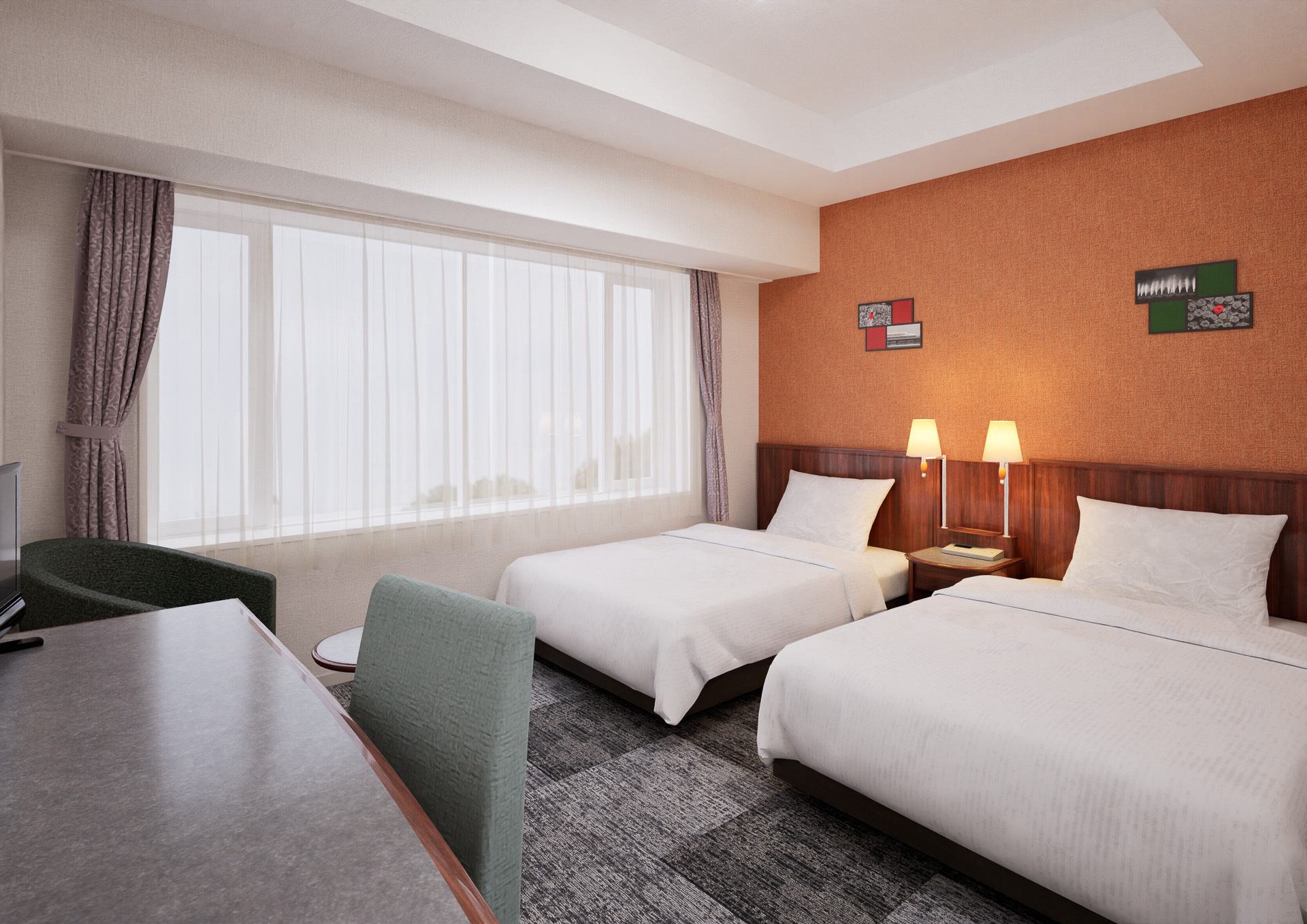 「ダブルエコノミー」客室。ベッド幅が「シングルハイクラス」よりも20cm広くなった