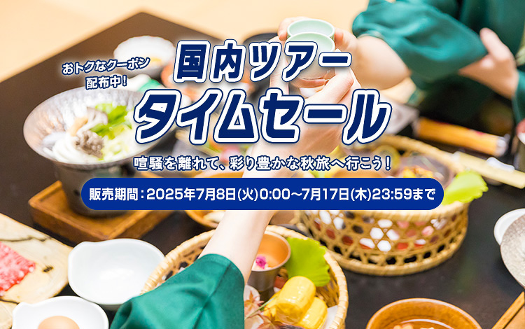 <a href="https://www.ana.co.jp/ja/jp/domestic/theme/timesale/domtour/" class="n" target="_blank">国内ツアータイムセール</a>を7月8日0時～17日23時59分に実施中