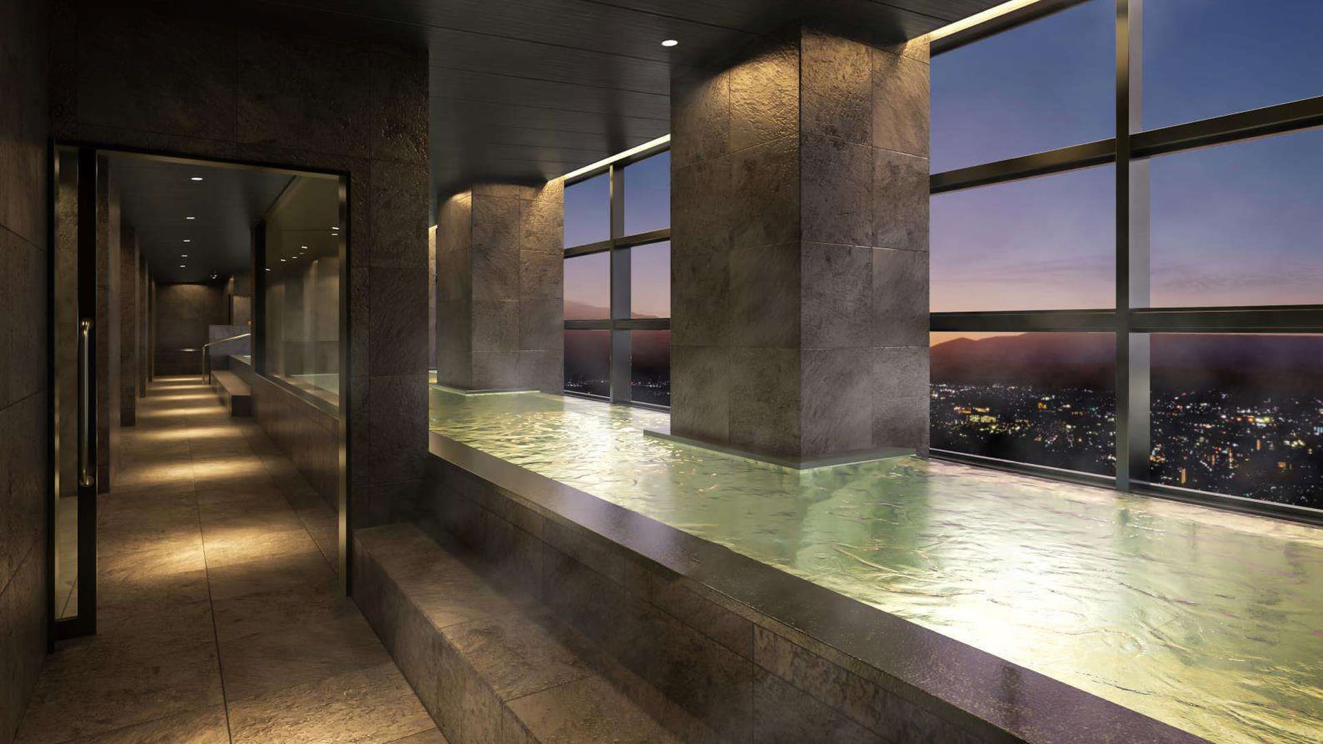 新設した別棟の大浴場「層雲の湯」の半露天風呂