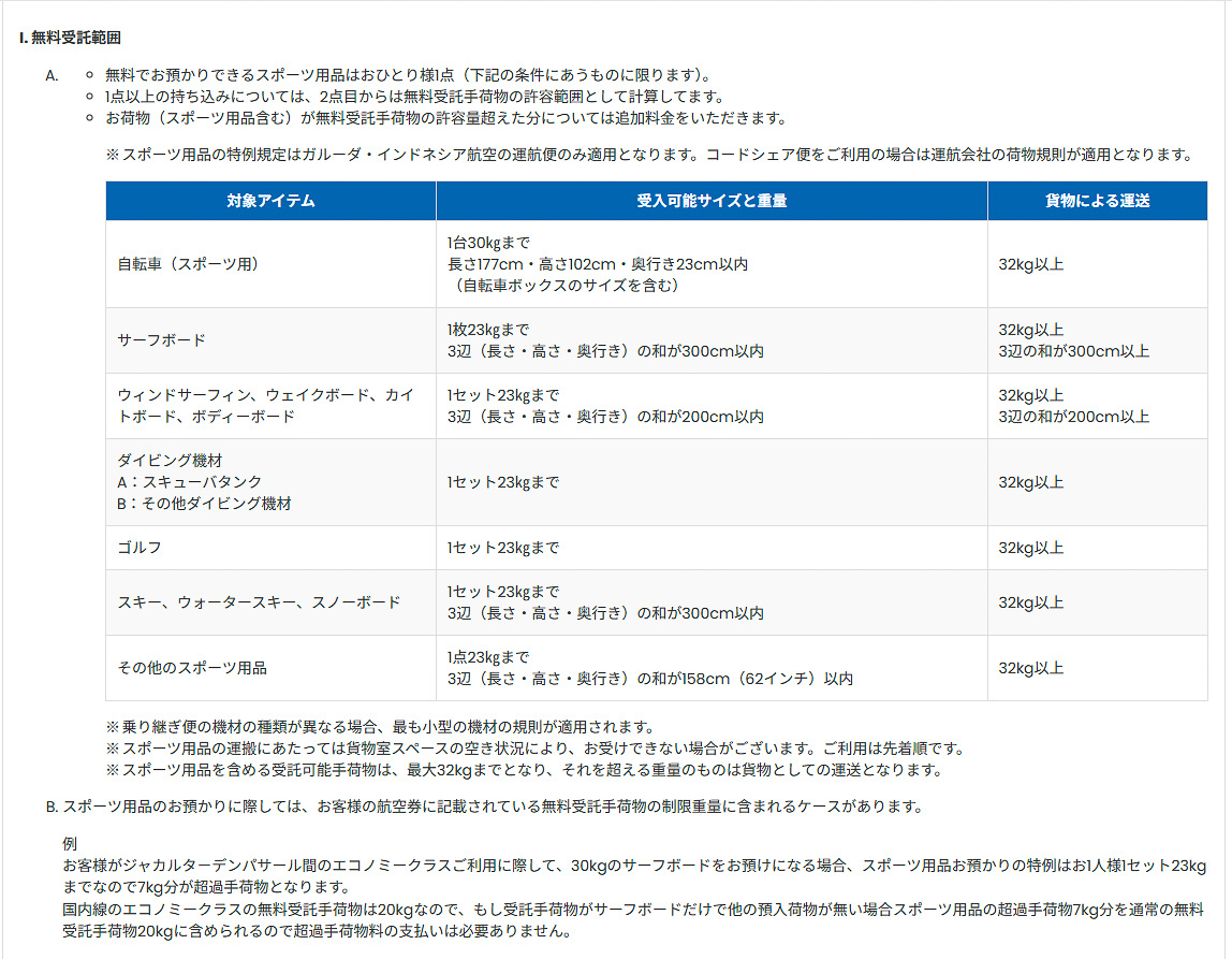 スポーツギアは1セットが無料