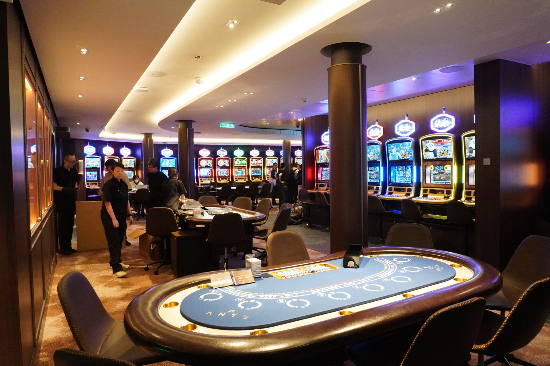 ルーレット、各種カードゲーム、スロットマシンを用意している（有料、チップやコインを現金や記念品に交換することはできない）