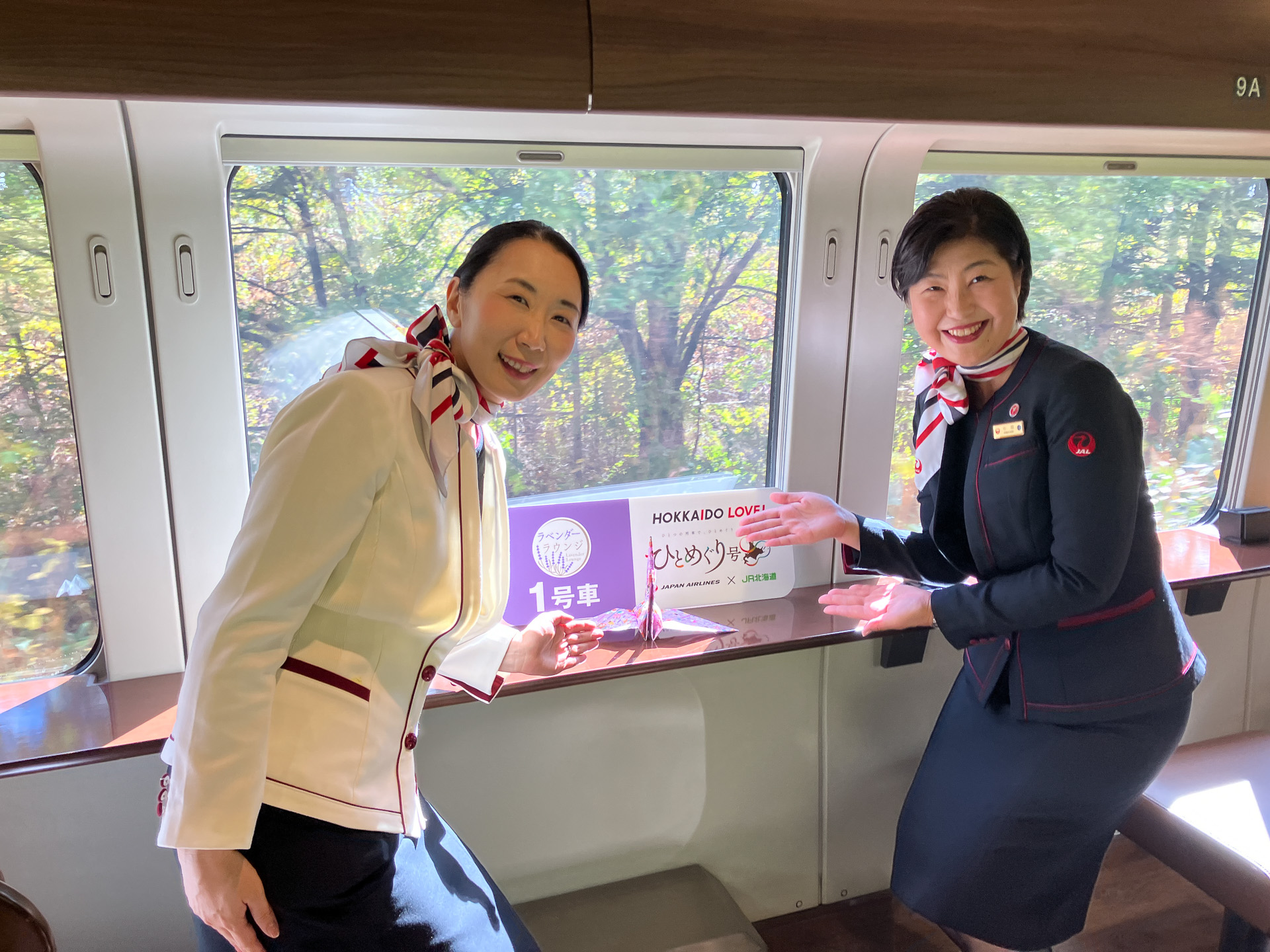 車窓越しの大自然と、折り鶴