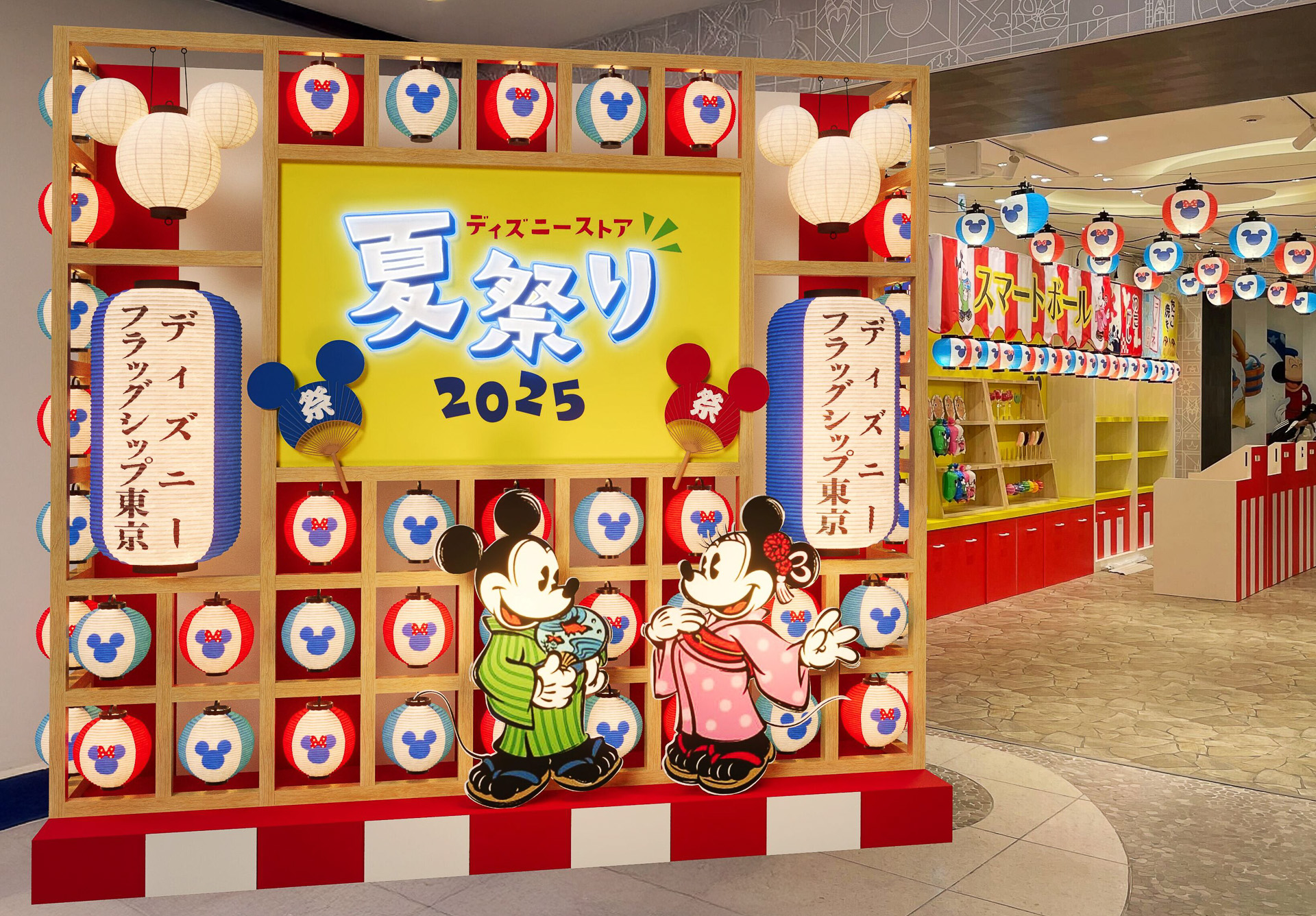 ディズニーフラッグシップ東京では縁日風の装飾でゲストを迎える