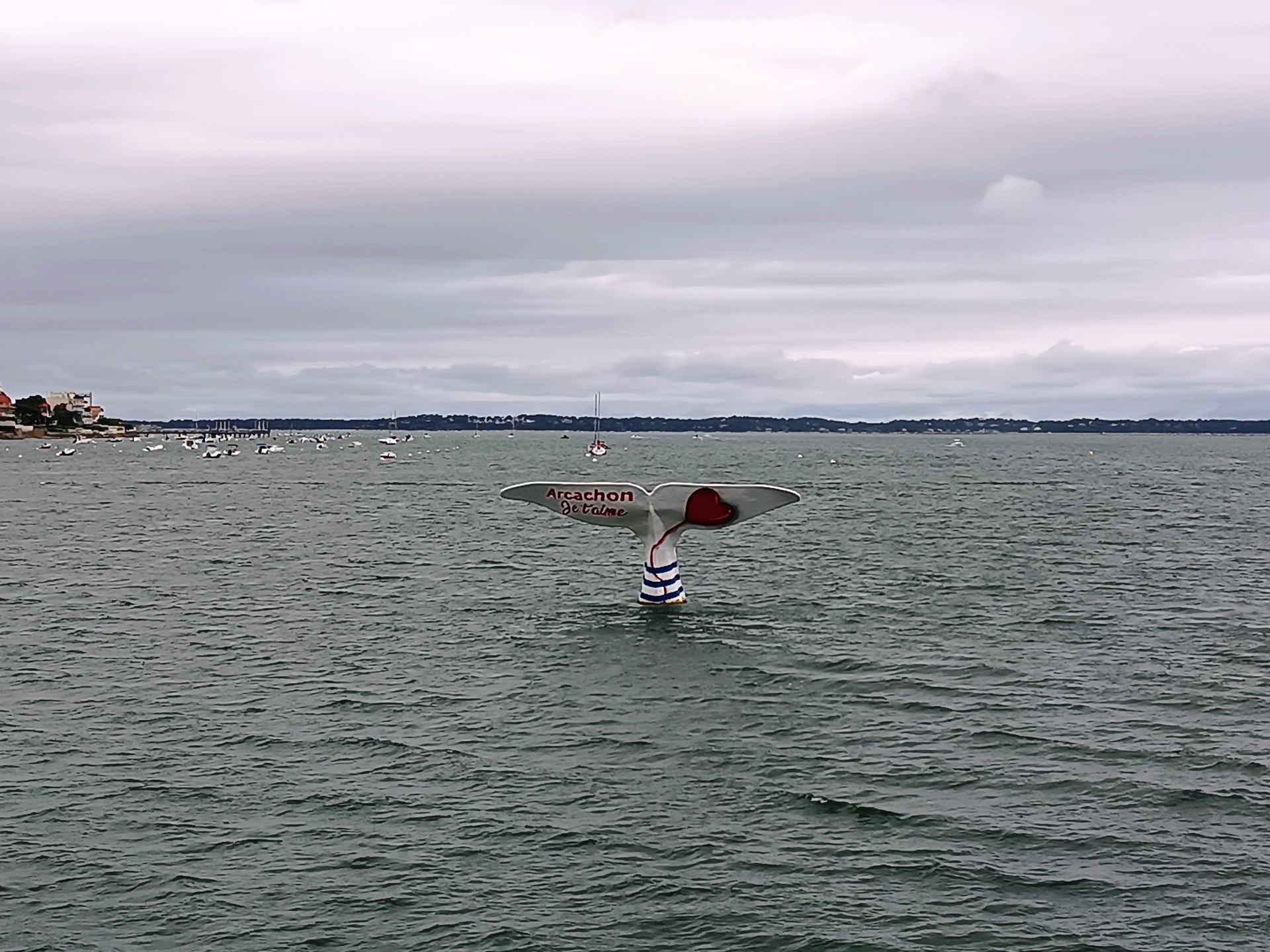 アルカション湾に浮かぶアート作品「クジラの尾」