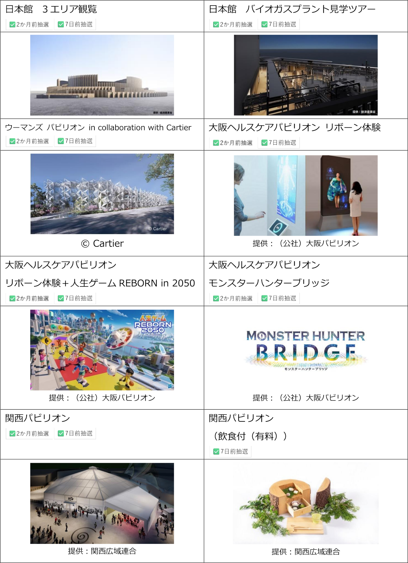 国内パビリオン 対象リスト