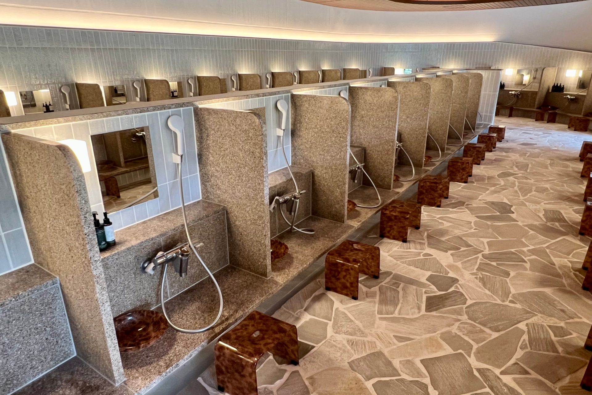 ギネスにも認定された世界最大級のインフィニティ風呂を擁する「スパ ジャングリア」。男女それぞれ、内風呂には天然温泉風呂やジェットバス、神秘的な洞窟風呂など。屋外にはサウナや水風呂、岩風呂、打たせ湯などバラエティ豊か。更衣室や洗面コーナーは広い造りで、アメニティやタオルなども用意されている