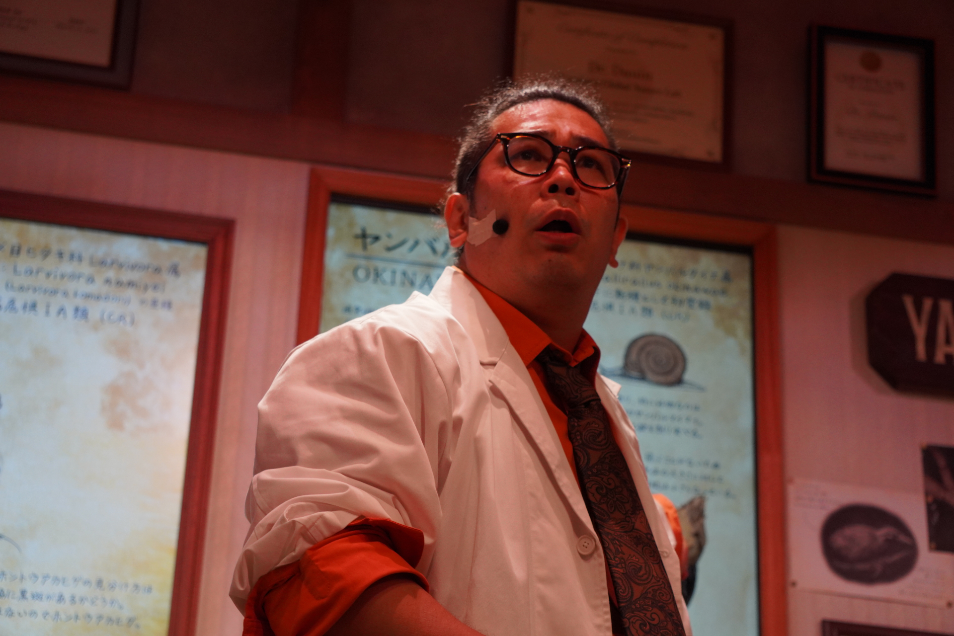 屋内シアター型アトラクション「やんばるフレンズ」。プレショーでは研究所のような空間でやんばるの森の生態について学びつつ、動くはずのない絵が生き物のようにはしゃぎだし……。メインシアターへ移動すると、ヤンバルクイナの「ジャン」と守り神のシーサー「シン」が登場し、ゲストとの会話や問答を繰り広げる。突然雨が振り出して濡れちゃうかも？