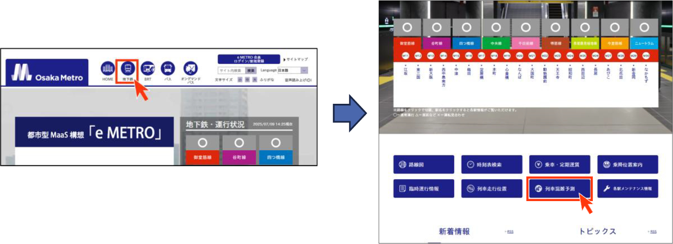 公式サイトでは地下鉄タブ→列車混雑予測から確認できる