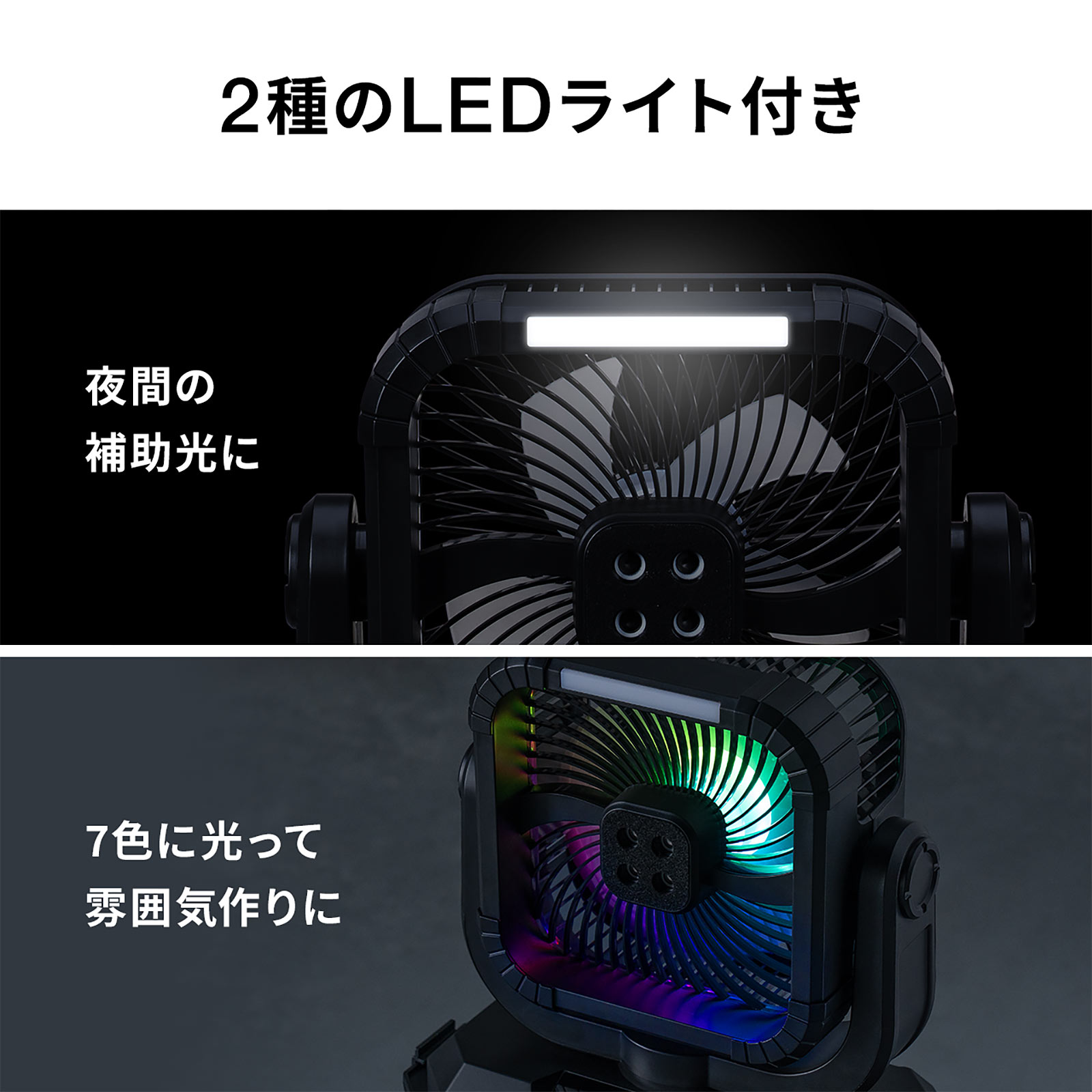 ファン本体に付くLEDは夜間の補助光として使える