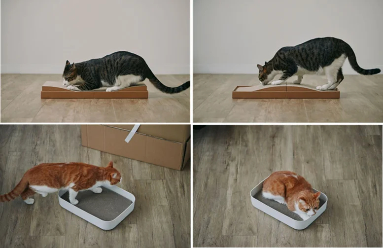 ダンボール 爪とぎベッド（上）、ダンボール 爪とぎ（下）