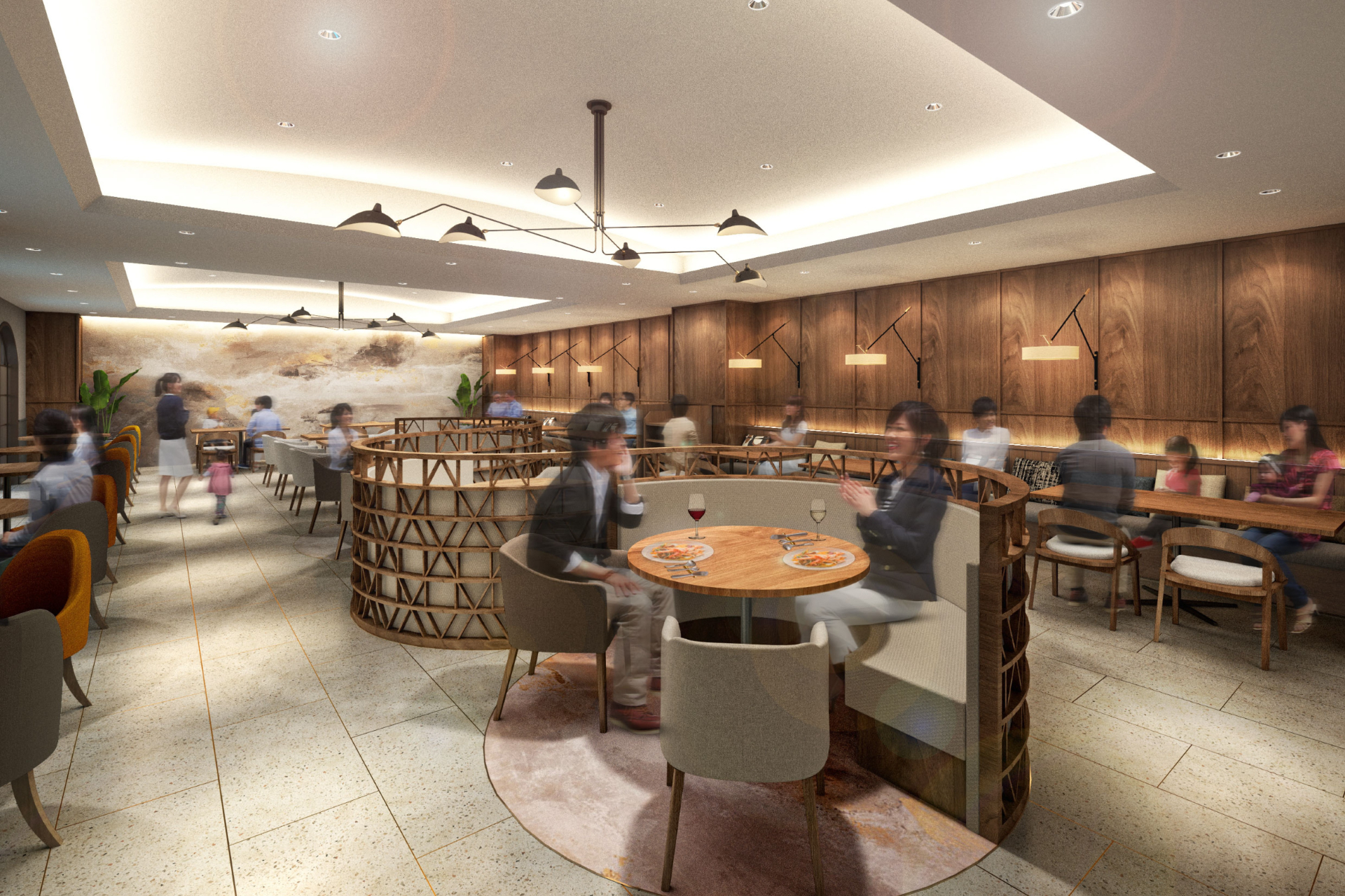 箱根の伝統工芸「寄木細工」を随所にあしらったレストラン。ディナーバイキングでは肉料理や魚料理、ハーゲンダッツ アイスクリームなどが食べ放題で、アルコール含むドリンクも追加料金なしで味わえる