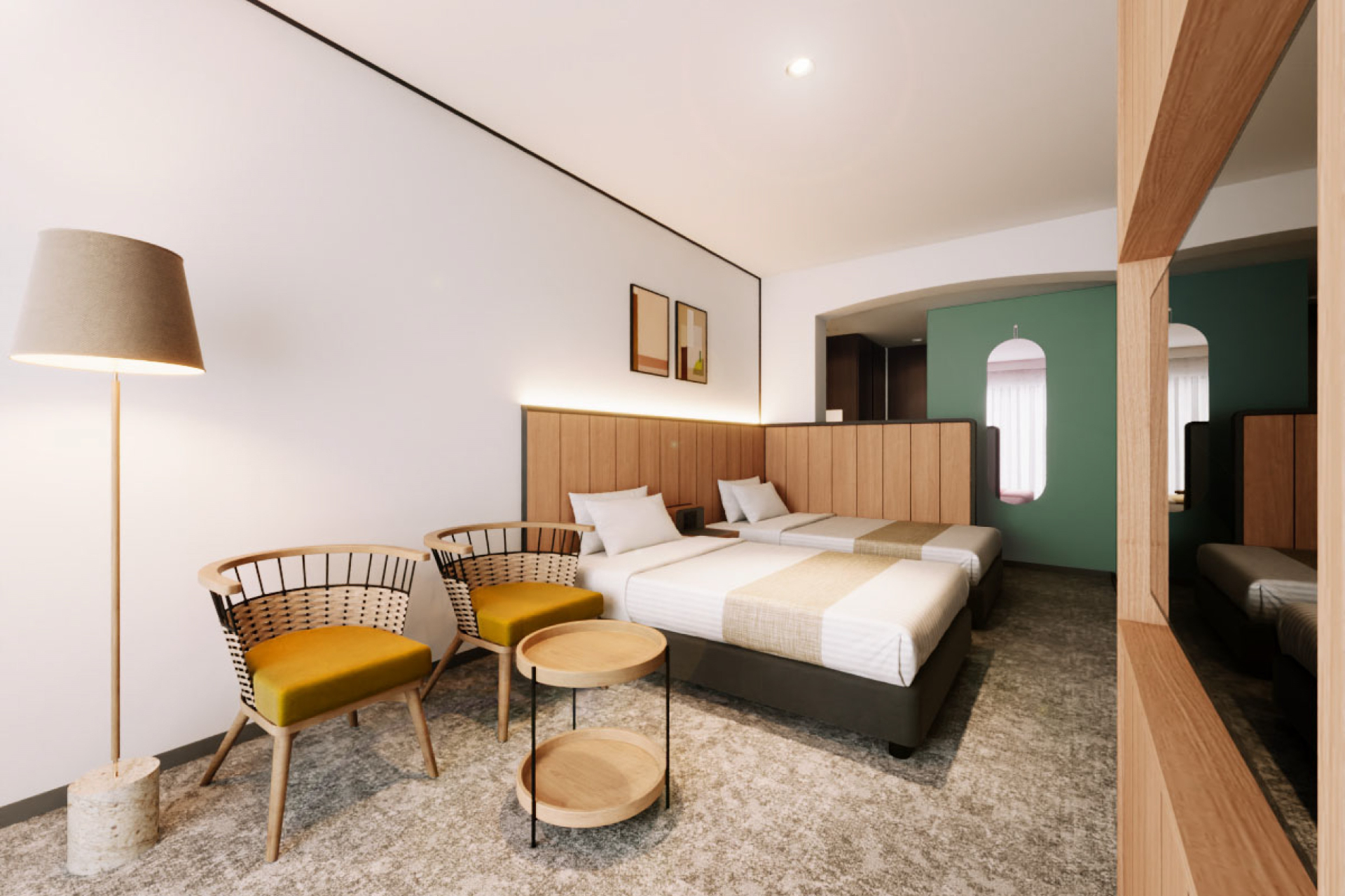 客室は全室フォレストビュー。機能性と森のなかで過ごすような温もりあるデザイン