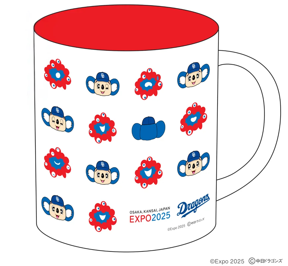 「EXPO2025 ミャクミャク＆ドアラ マグカップ」、サイズは高さ9.2cm、直径8cm、容量310mL